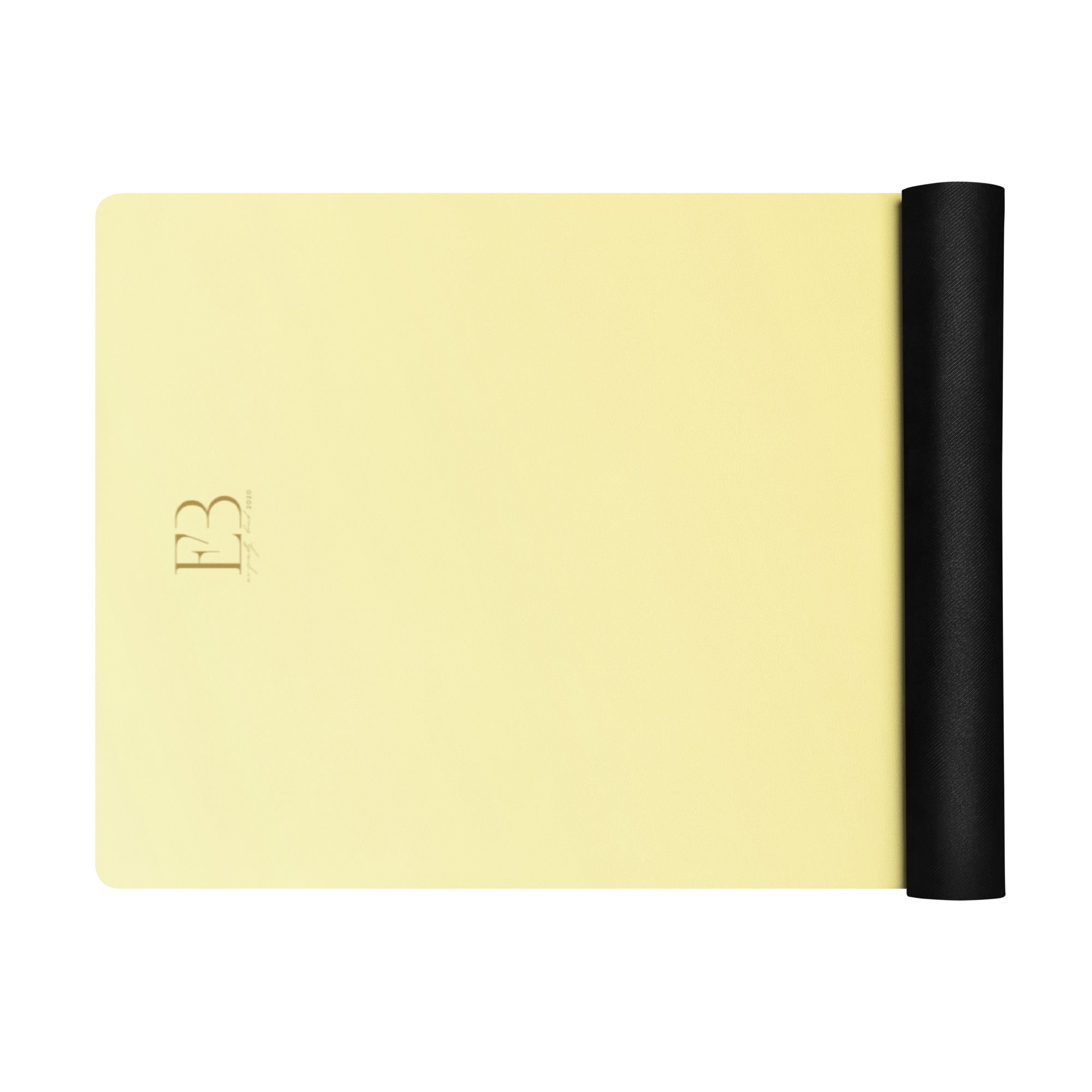 Natural rubber yoga mat with lemon-yellow surface and black rolled side