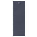Twilight Slate natural rubber yoga mat, slate blue with embossed logo at center