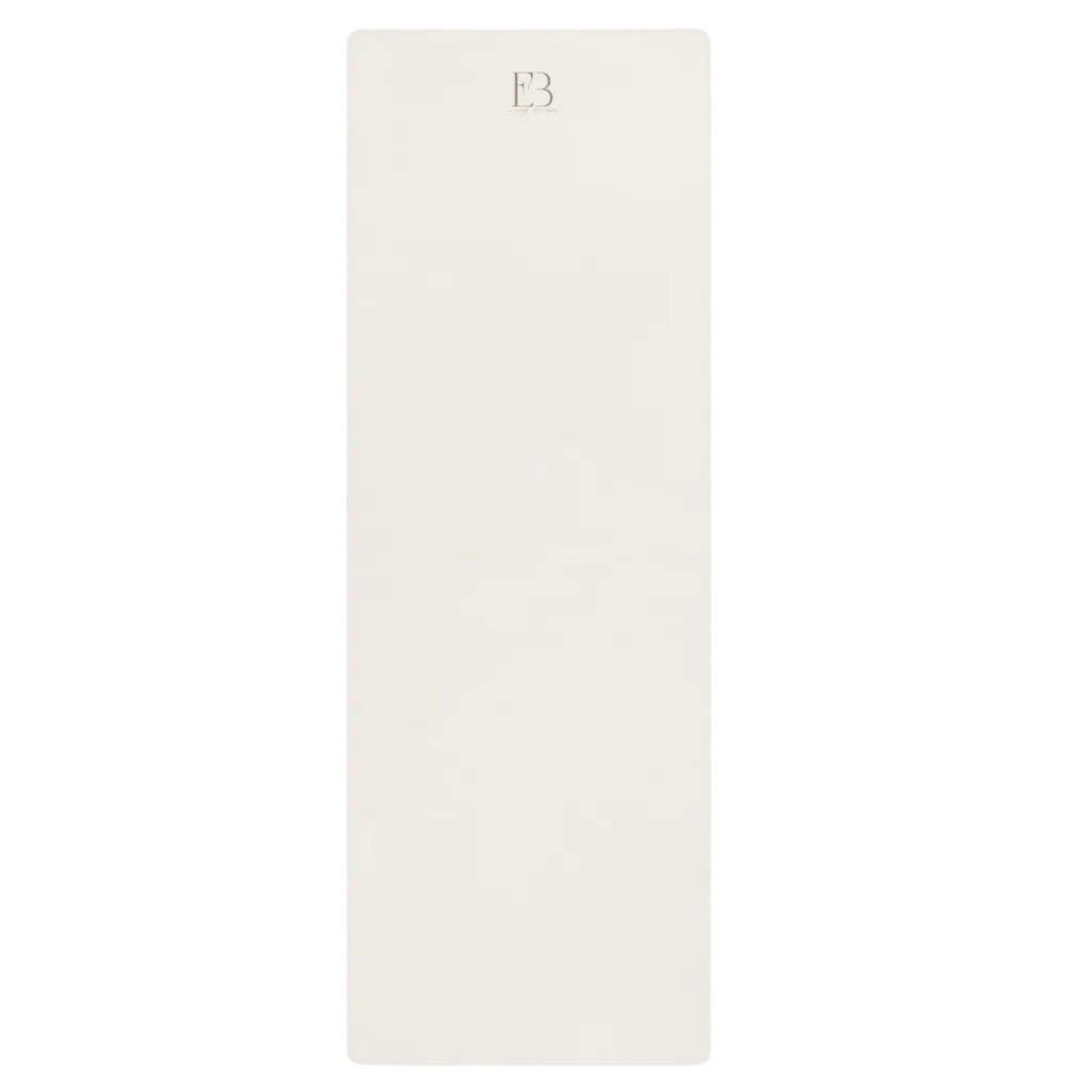 Cream natural rubber yoga mat with EB logo on the top surface