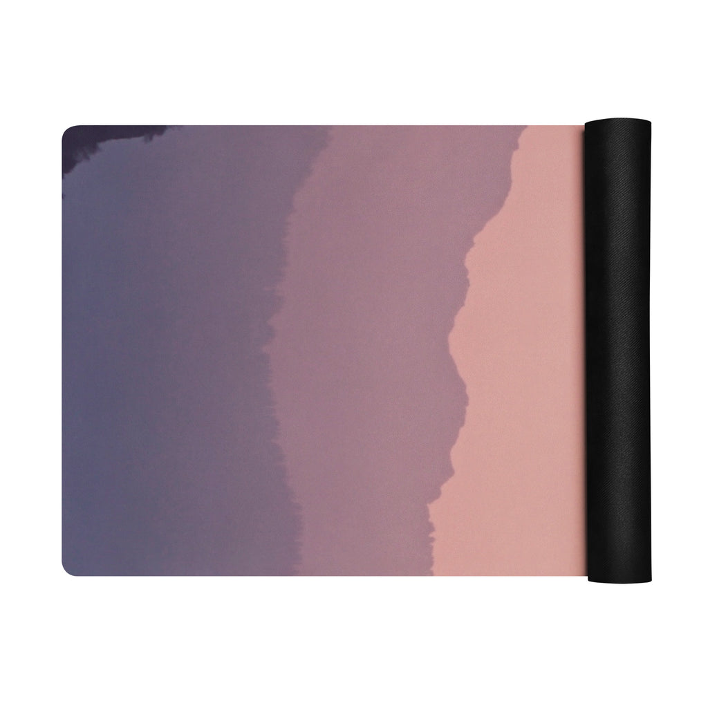 Yoga mat rolled end, mauve and purple gradient pattern