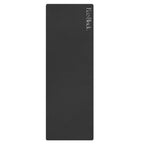 Black natural rubber yoga mat, flat with visible Eco Block logo near the top edge.