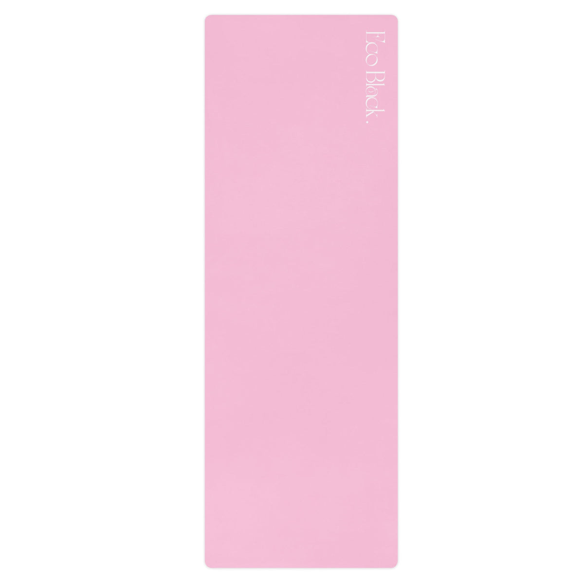 Pink natural rubber yoga mat with embossed branding on top edge