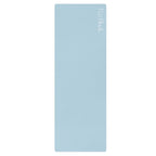 Powder blue natural rubber yoga mat with embossed EcoBlack branding, flat view.