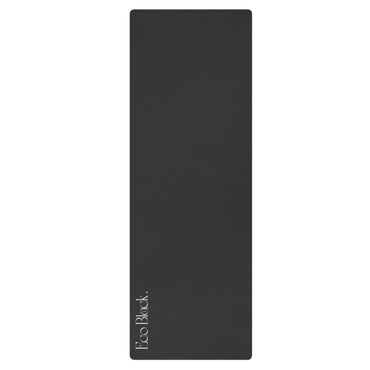 Black natural rubber yoga mat with textured surface and EcoBack logo