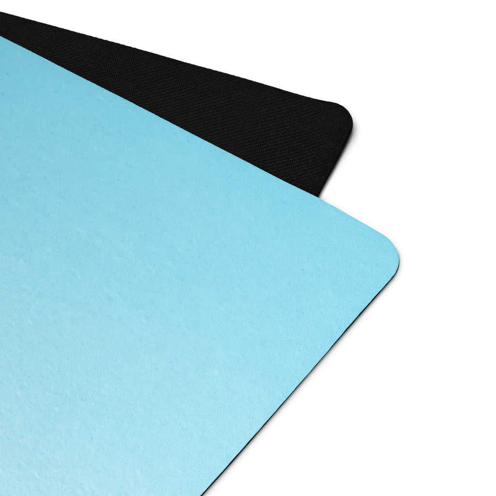 Blue yoga mat corner with black non-slip border