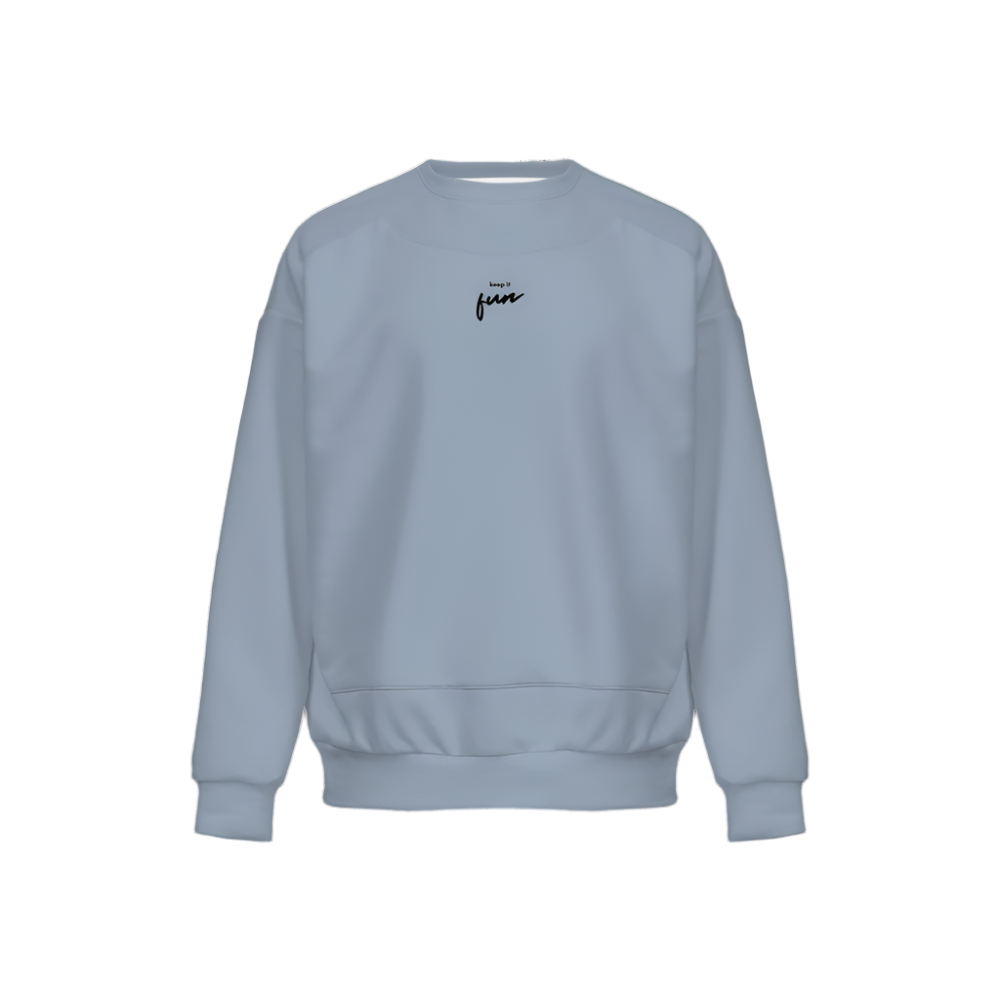 Men’s Relaxed Fit Grayish Light Blue Sweatshirt with Front Patch-Super Heavy 375g