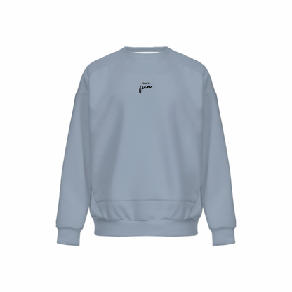 Men’s Relaxed Fit Grayish Light Blue Sweatshirt with Front Patch-Super Heavy 375g