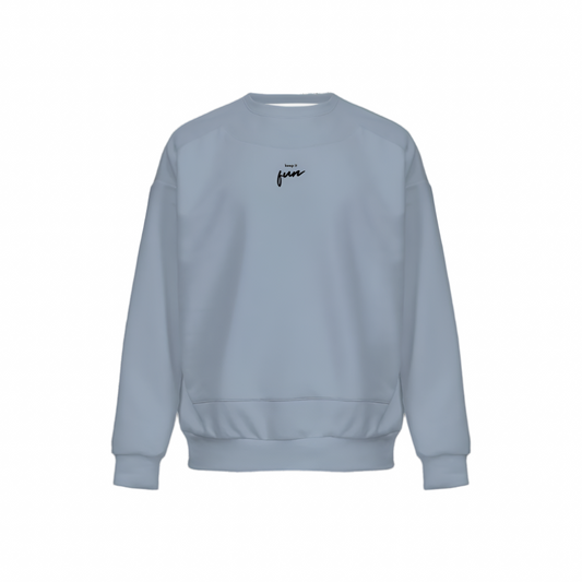 Men’s Relaxed Fit Grayish Light Blue Sweatshirt with Front Patch-Super Heavy 375g