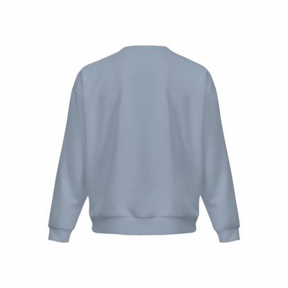 Men’s Relaxed Fit Grayish Light Blue Sweatshirt with Front Patch-Super Heavy 375g
