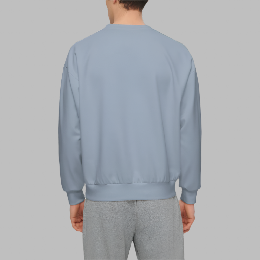 Men’s Relaxed Fit Grayish Light Blue Sweatshirt with Front Patch-Super Heavy 375g