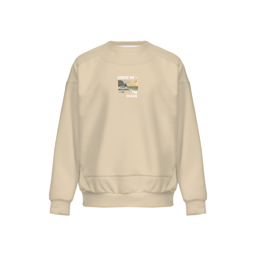 Men’s Relaxed Fit Light Ivory Sweatshirt with Front Patch-Super Heavy 375g