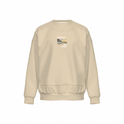 Men’s Relaxed Fit Light Ivory Sweatshirt with Front Patch-Super Heavy 375g