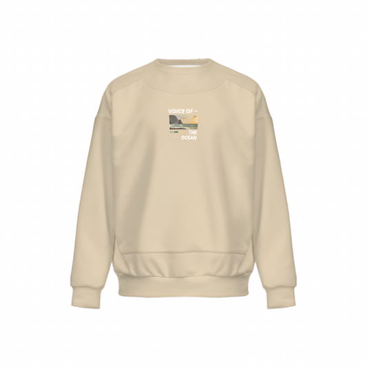 Men’s Relaxed Fit Light Ivory Sweatshirt with Front Patch-Super Heavy 375g