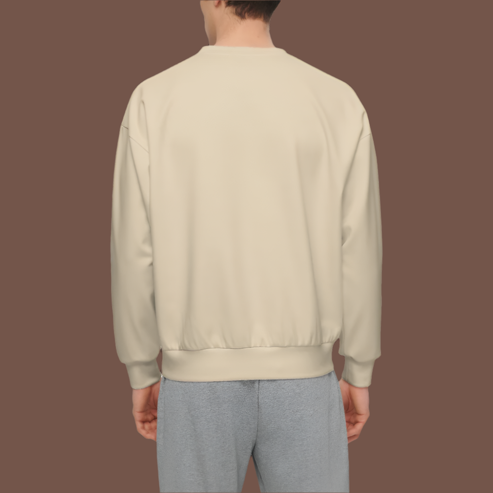 Men’s Relaxed Fit Light Ivory Sweatshirt with Front Patch-Super Heavy 375g