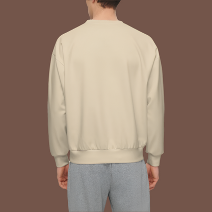 Men’s Relaxed Fit Light Ivory Sweatshirt with Front Patch-Super Heavy 375g