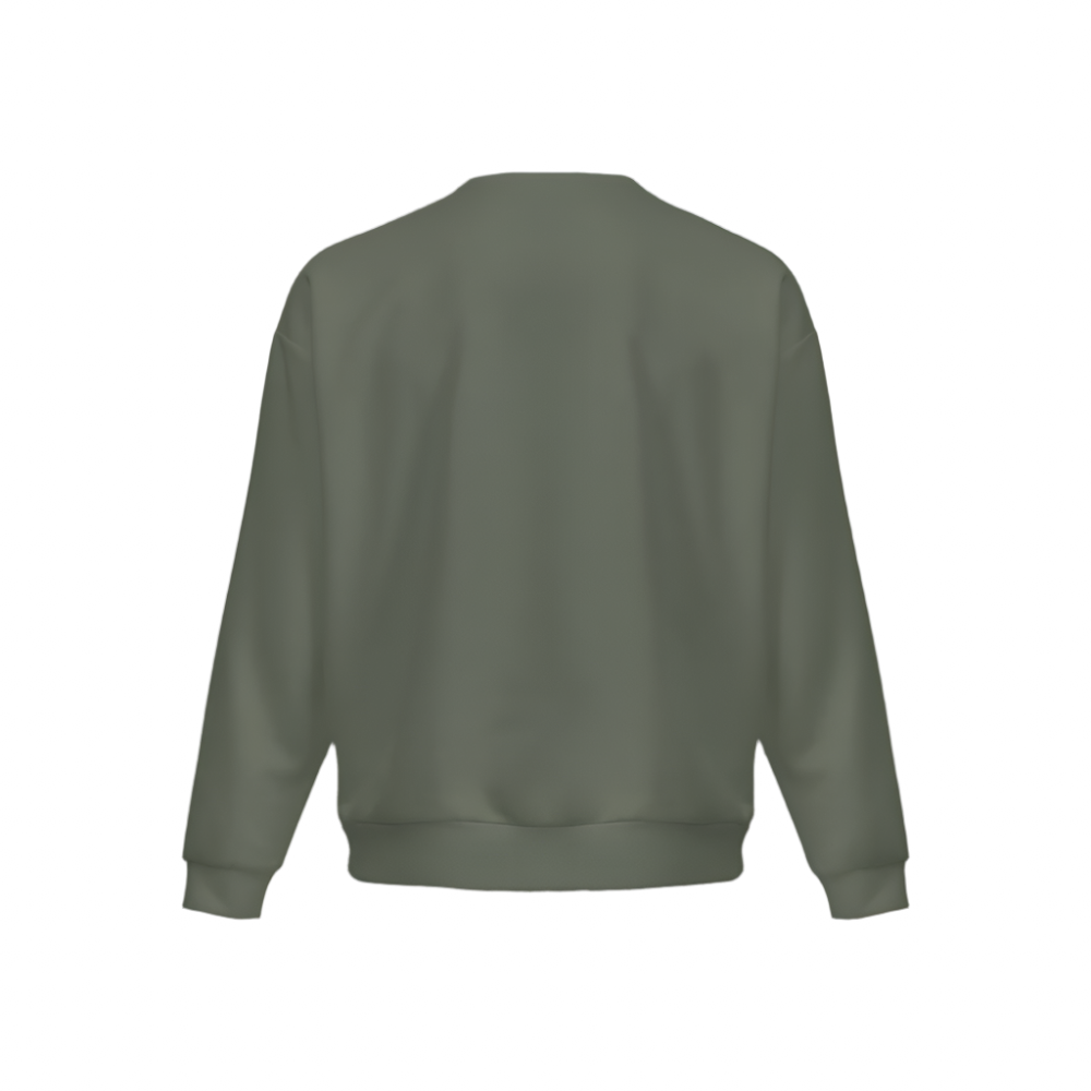Men’s Relaxed Fit Olive Green Sweatshirt with Front Patch-Super Heavy 375g