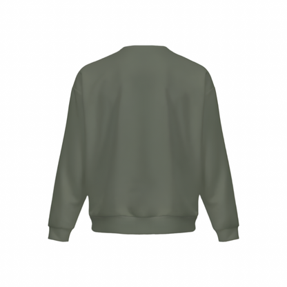 Men’s Relaxed Fit Olive Green Sweatshirt with Front Patch-Super Heavy 375g