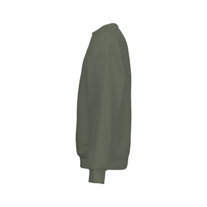 Men’s Relaxed Fit Olive Green Sweatshirt with Front Patch-Super Heavy 375g
