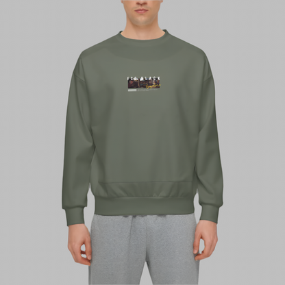 Men’s Relaxed Fit Olive Green Sweatshirt with Front Patch-Super Heavy 375g