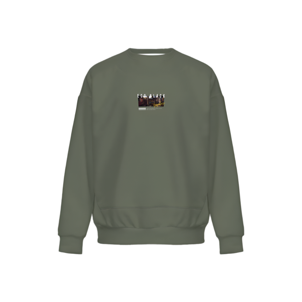 Men’s Relaxed Fit Olive Green Sweatshirt with Front Patch-Super Heavy 375g