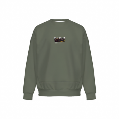 Men’s Relaxed Fit Olive Green Sweatshirt with Front Patch-Super Heavy 375g