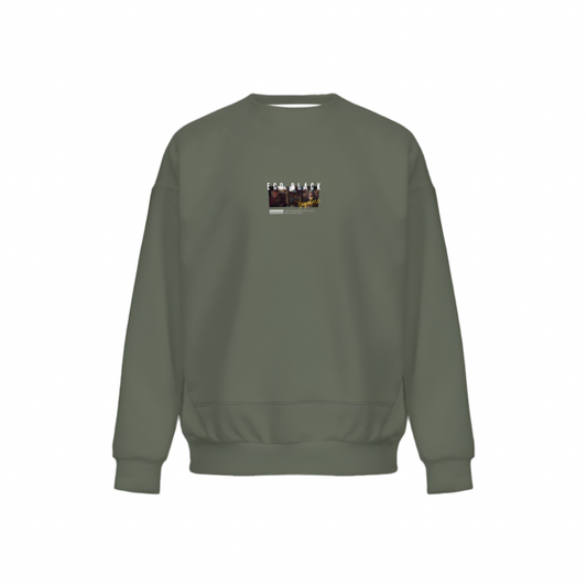 Men’s Relaxed Fit Olive Green Sweatshirt with Front Patch-Super Heavy 375g