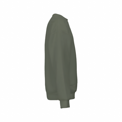 Men’s Relaxed Fit Olive Green Sweatshirt with Front Patch-Super Heavy 375g