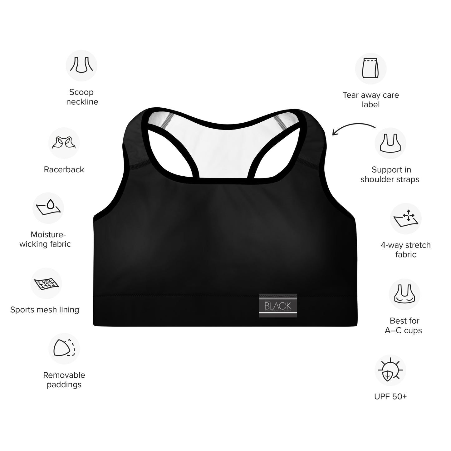 Eco Black Yoga Padded Sports Bra