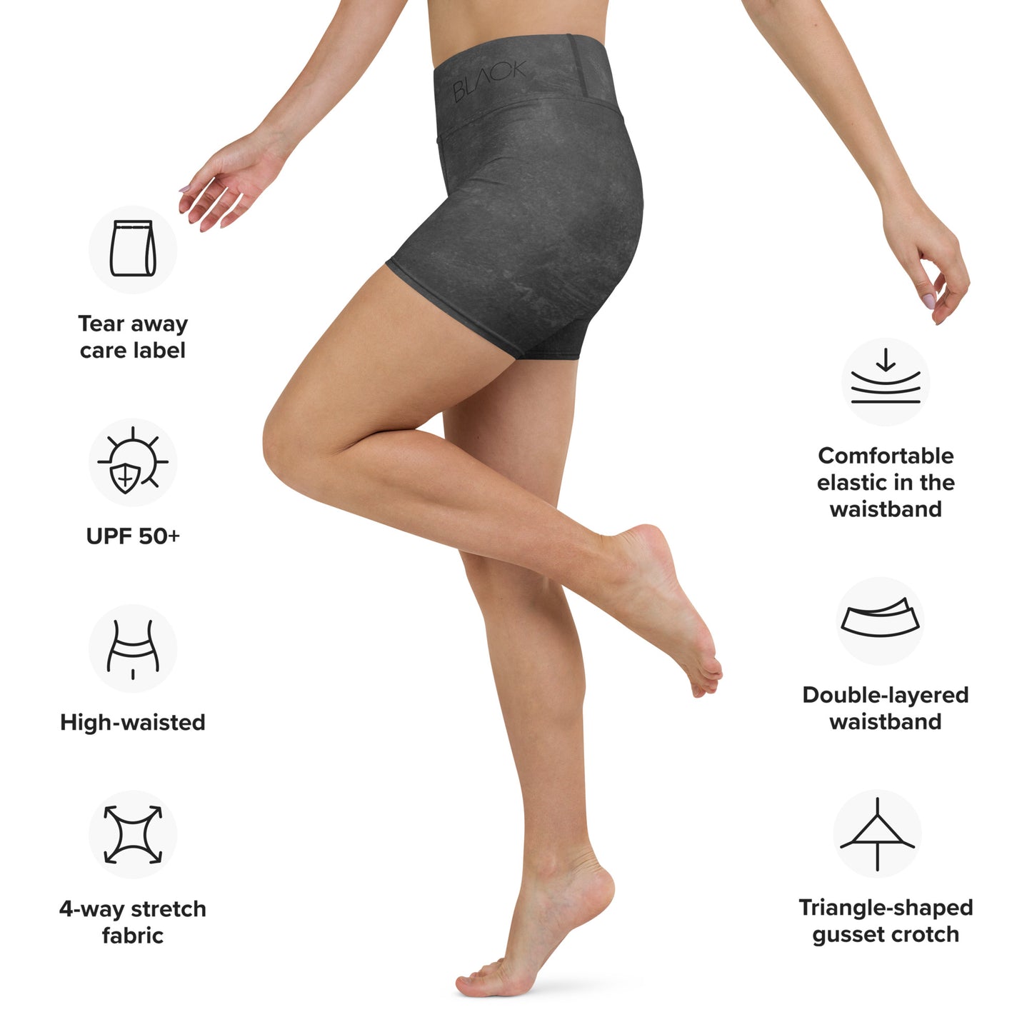 Eco Black Yoga Shorts - Flattering Fit