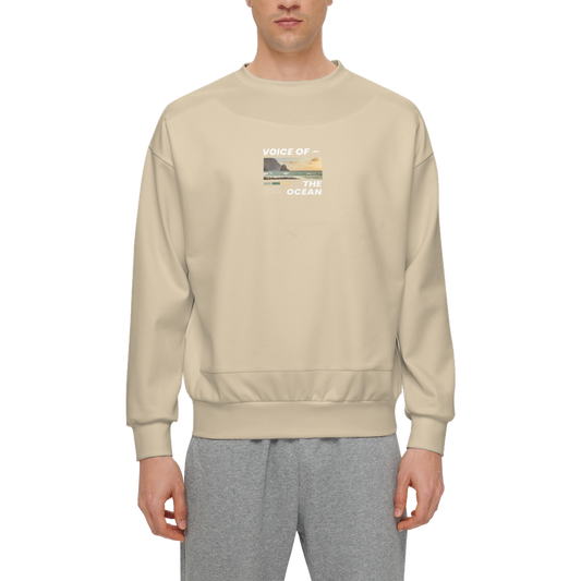 Men’s Relaxed Fit Light Ivory Sweatshirt with Front Patch-Super Heavy 375g