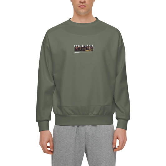 Men’s Relaxed Fit Olive Green Sweatshirt with Front Patch-Super Heavy 375g