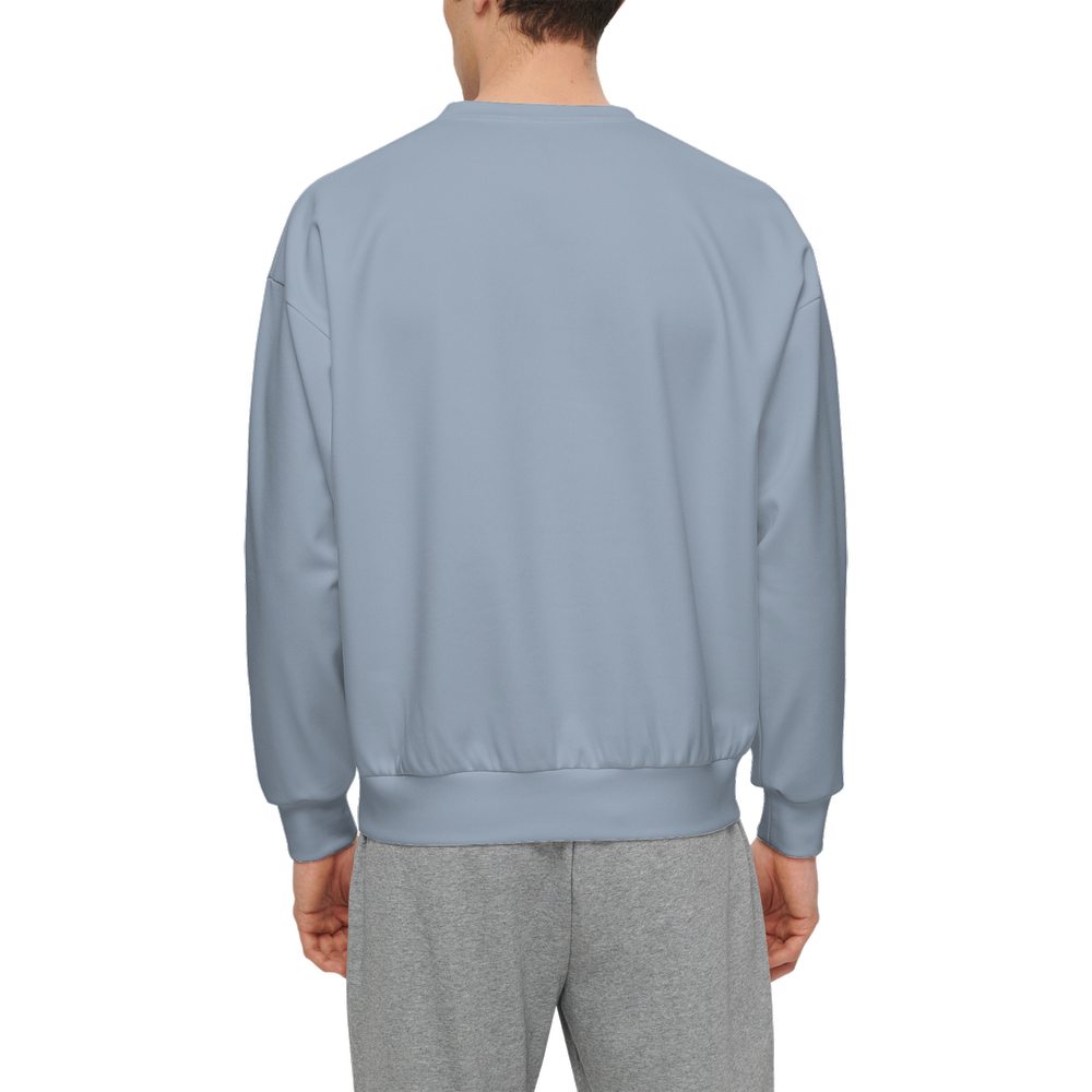 Men’s Relaxed Fit Grayish Light Blue Sweatshirt with Front Patch-Super Heavy 375g