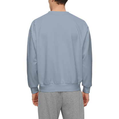 Men’s Relaxed Fit Grayish Light Blue Sweatshirt with Front Patch-Super Heavy 375g